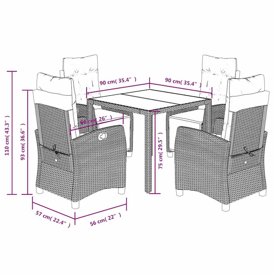 Ensemble à manger de jardin coussins 5pcs Noir Résine tressée - 9