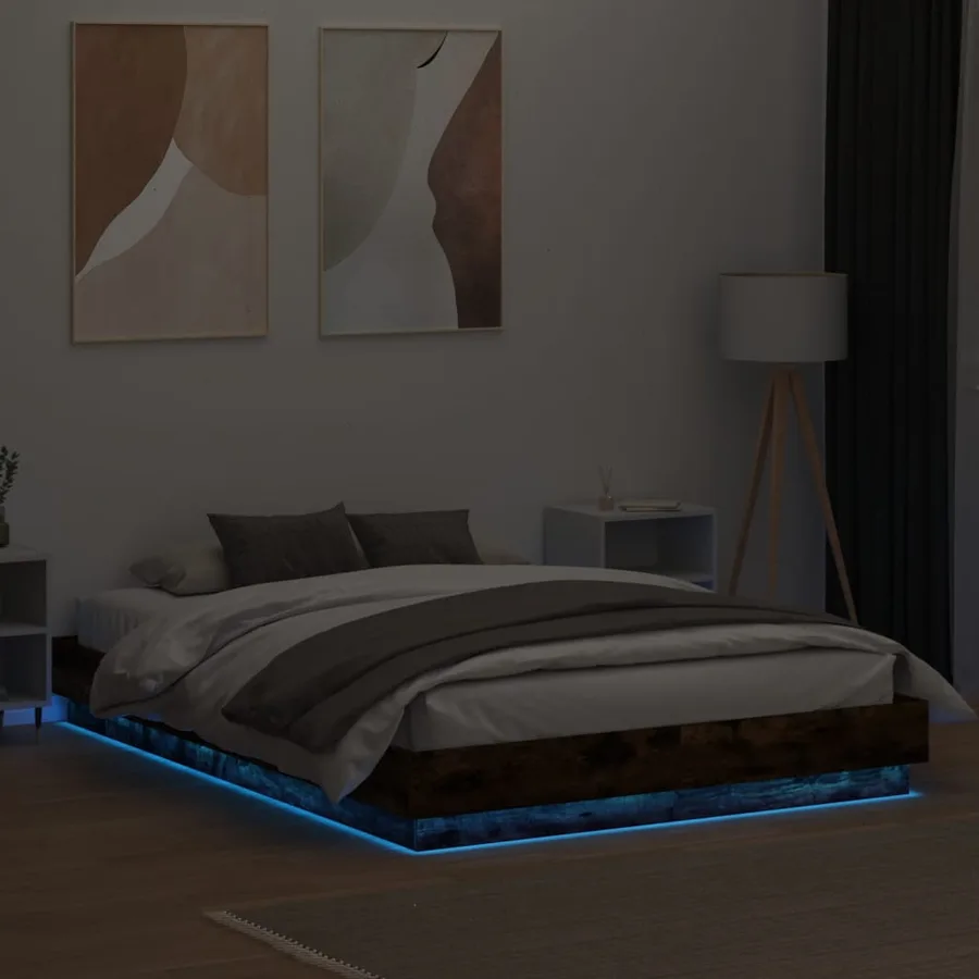 Cadre de lit avec LED sans matelas chêne fumé 120x200 cm - 4