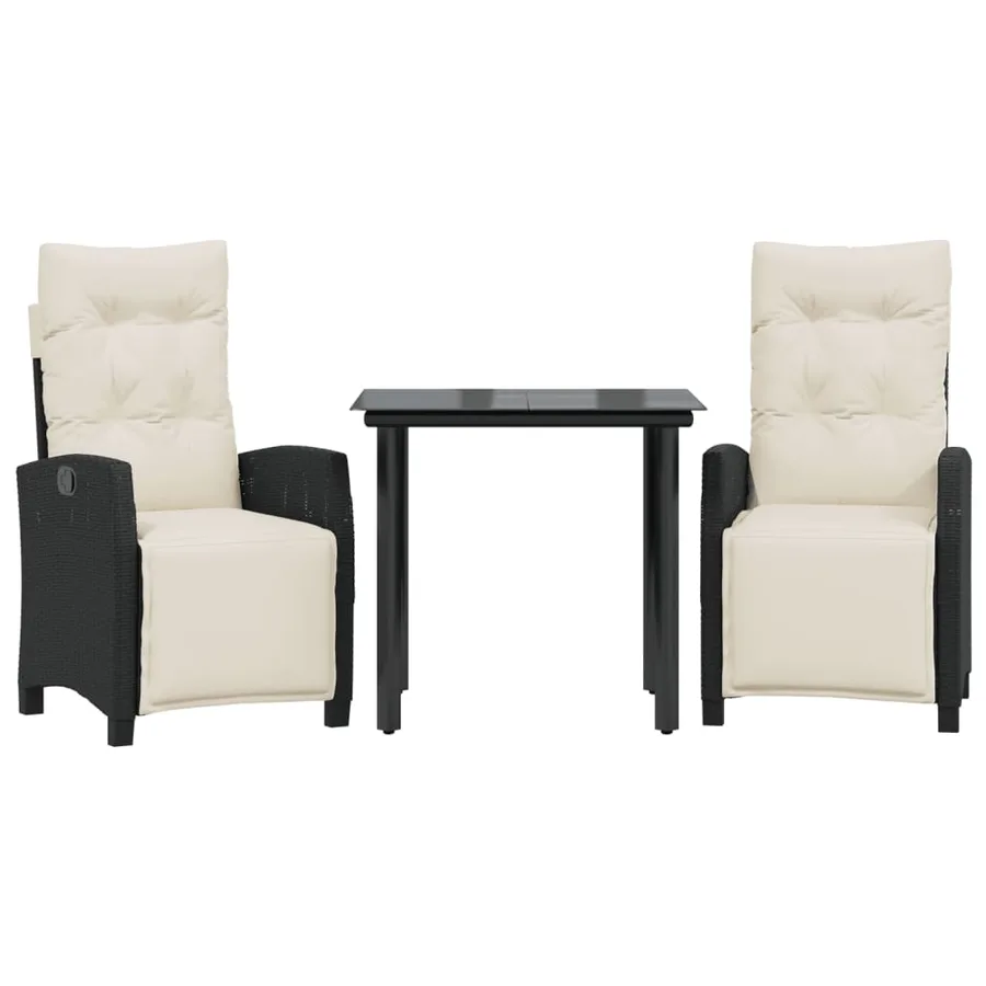 Ensemble à manger de jardin avec coussins 3 pcs Noir - 2