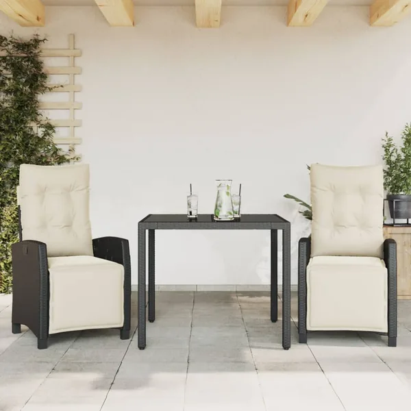 Ensemble à manger de jardin avec coussins 3 pcs Noir