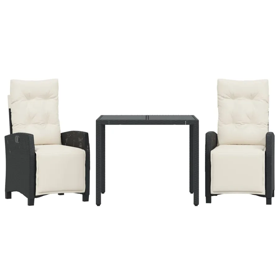 Ensemble à manger de jardin avec coussins 3 pcs Noir - 2