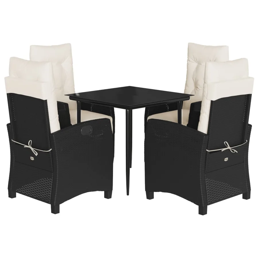 Ensemble à manger de jardin coussins 5pcs Noir Résine tressée - 2