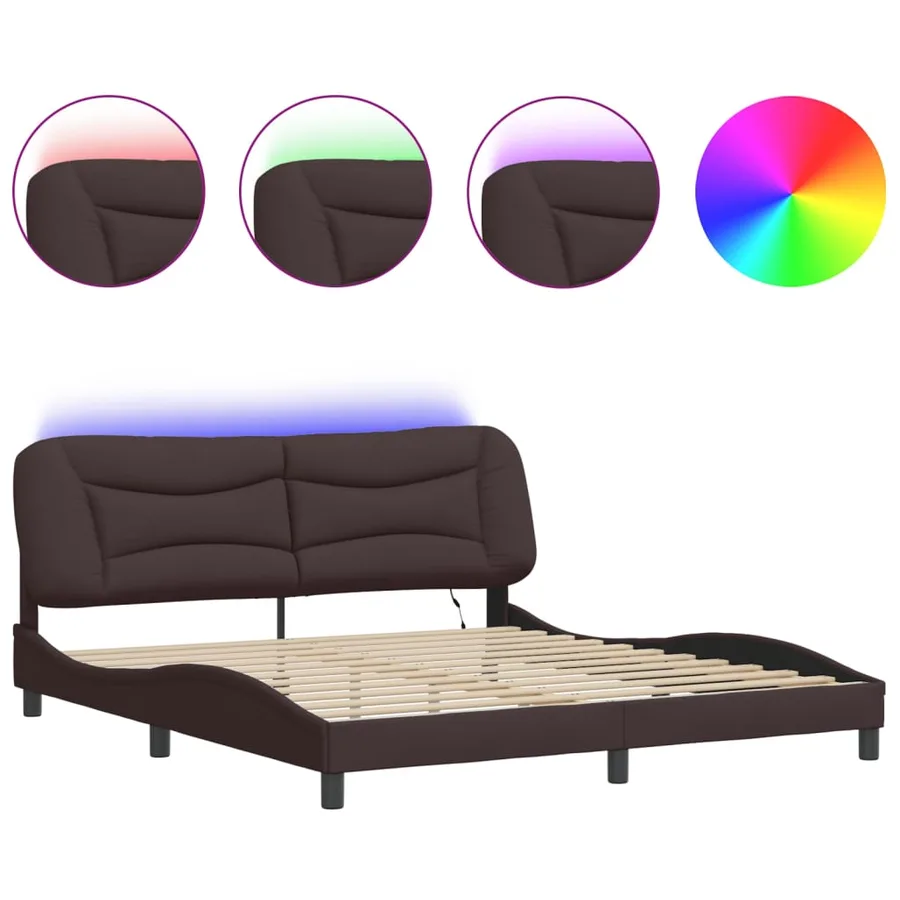 Cadre de lit avec LED sans matelas Hvar marron foncé 180x200cm tissu - 2
