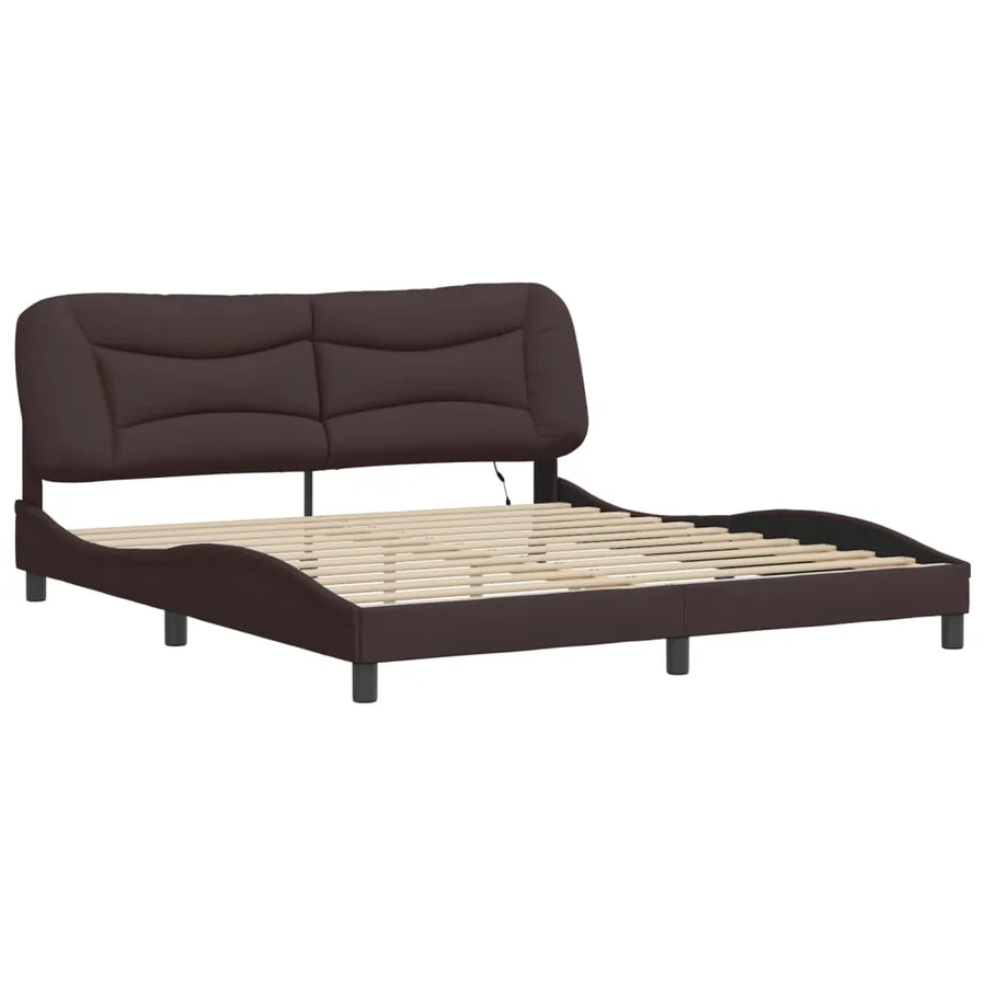 Cadre de lit avec LED sans matelas Hvar marron foncé 180x200cm tissu - 3