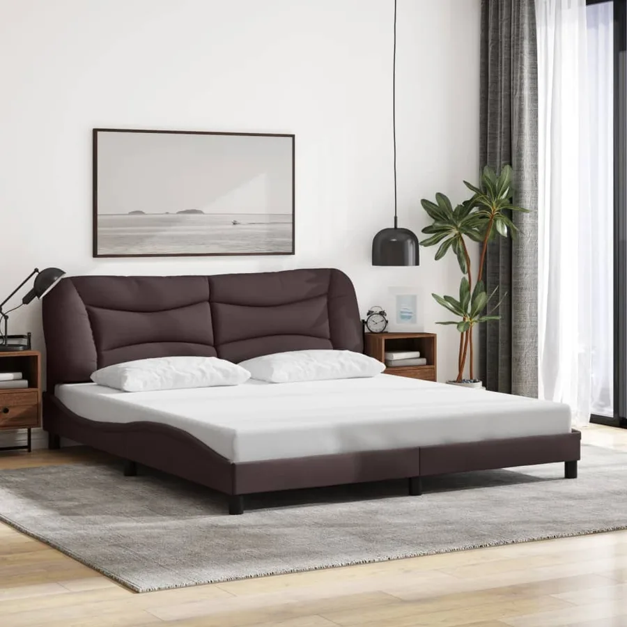 Cadre de lit avec LED sans matelas Hvar marron foncé 180x200cm tissu - 4