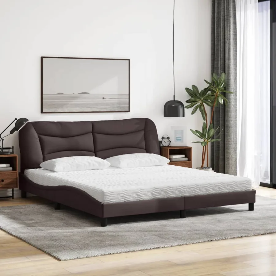 Lit avec matelas Hvar marron foncé 180x200 cm tissu - 3