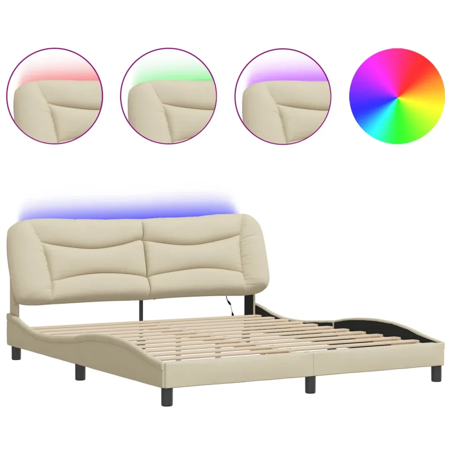 Cadre de lit avec LED sans matelas Hvar crème 180x200 cm tissu - 2