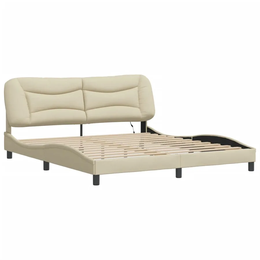 Cadre de lit avec LED sans matelas Hvar crème 180x200 cm tissu - 3