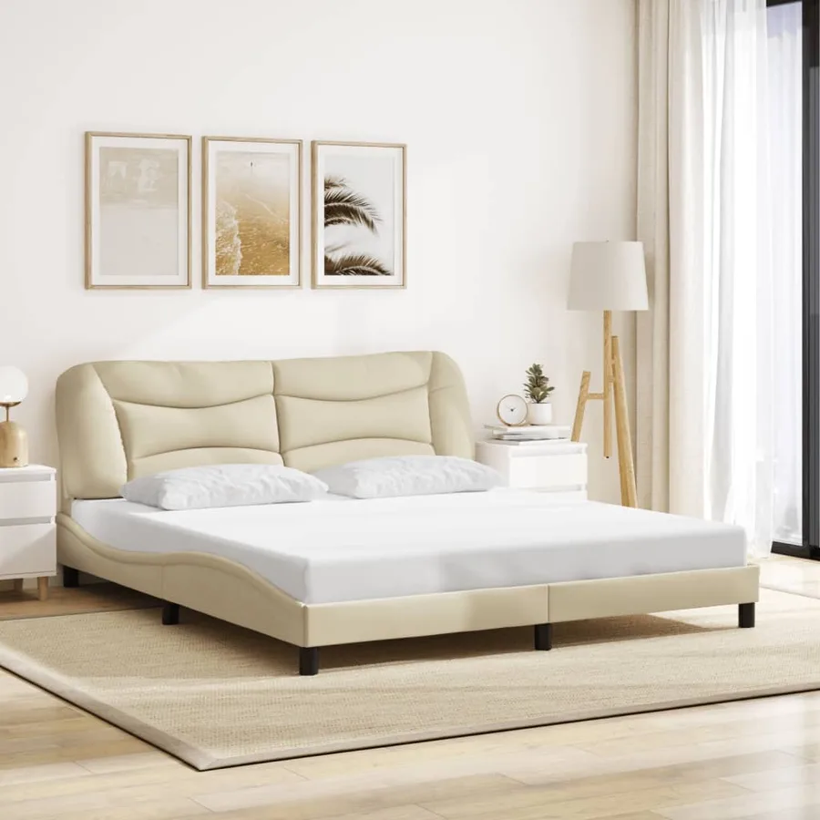 Cadre de lit avec LED sans matelas Hvar crème 180x200 cm tissu - 4