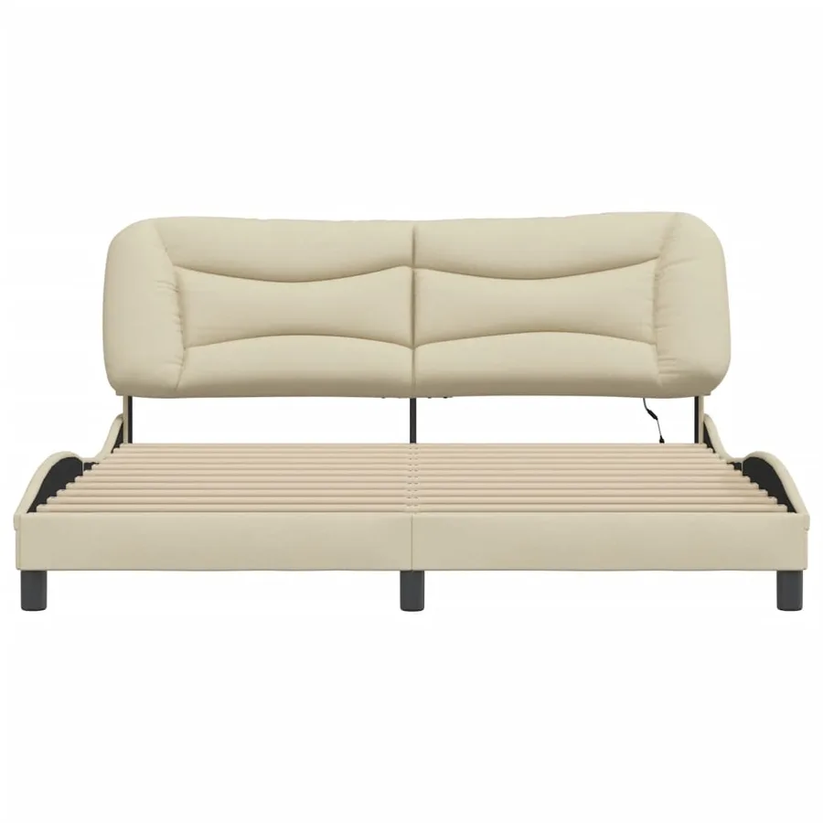Cadre de lit avec LED sans matelas Hvar crème 180x200 cm tissu - 6