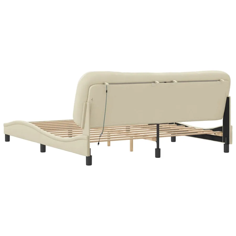Cadre de lit avec LED sans matelas Hvar crème 180x200 cm tissu - 9