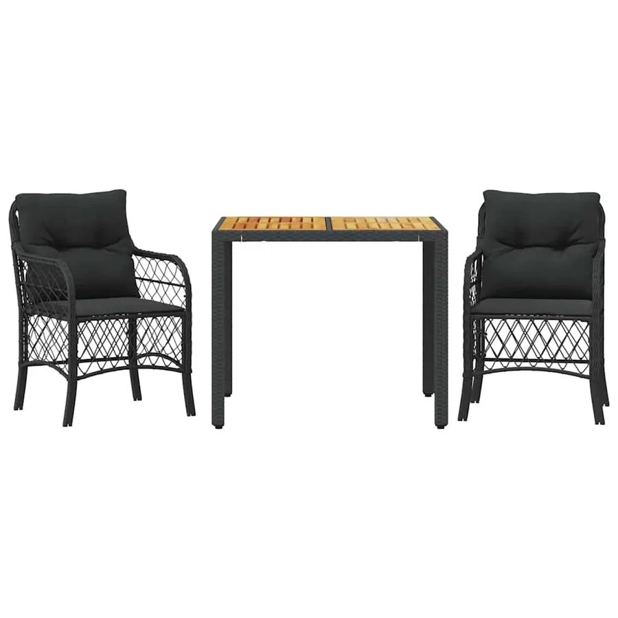 Ensemble de bistro 3 pcs avec coussins noir résine tressée - 2