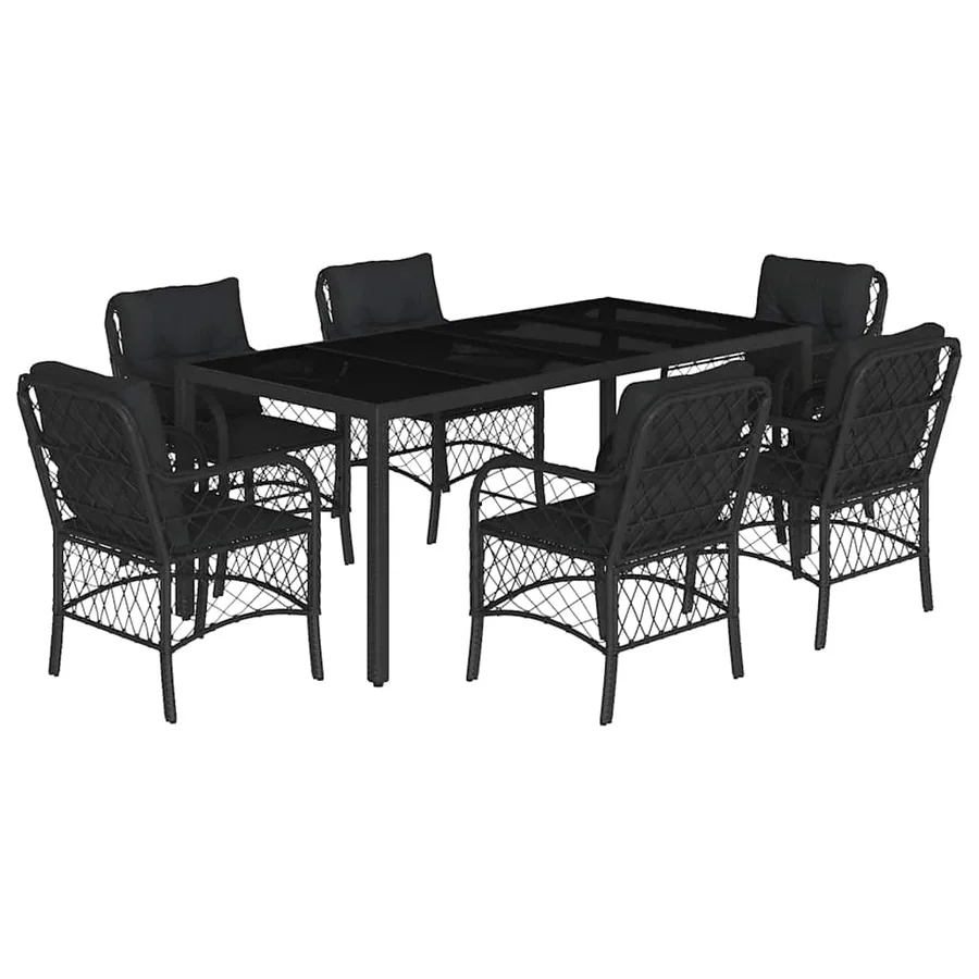 Ensemble à manger de jardin coussins 7pcs Noir Résine tressée - 2