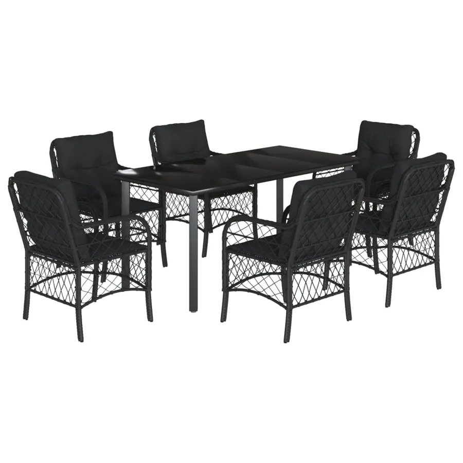 Ensemble à manger de jardin coussins 7pcs Noir Résine tressée - 2