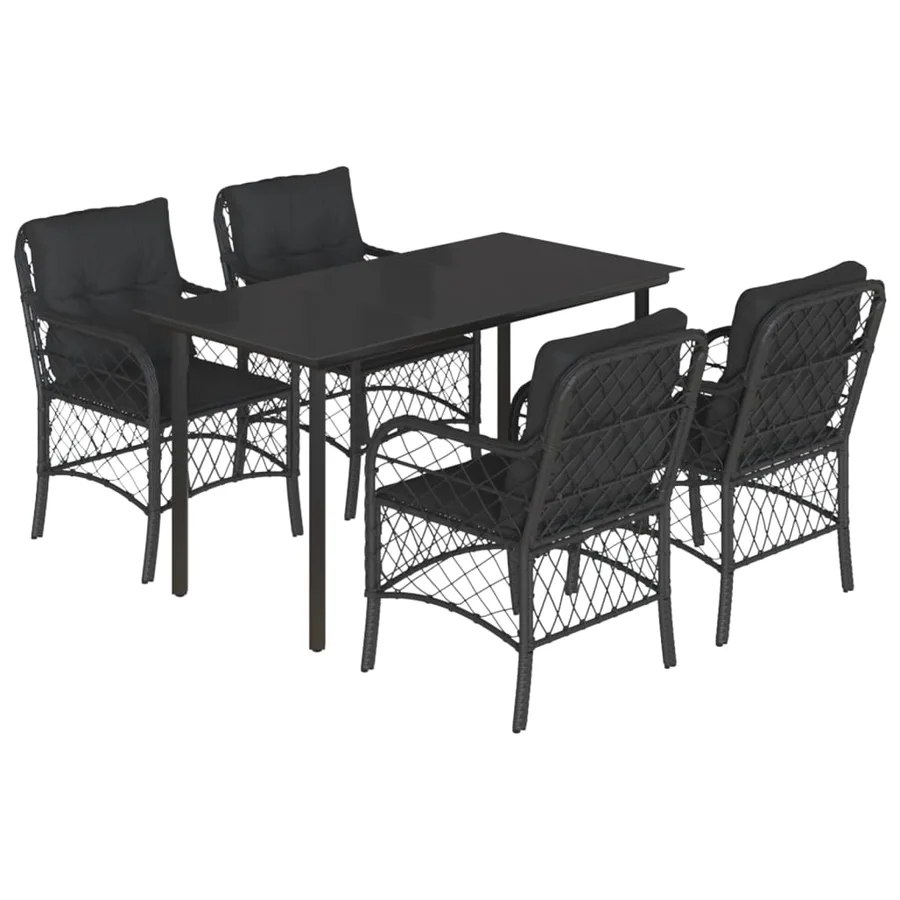 Ensemble à manger de jardin coussins 5pcs Noir Résine tressée - 2