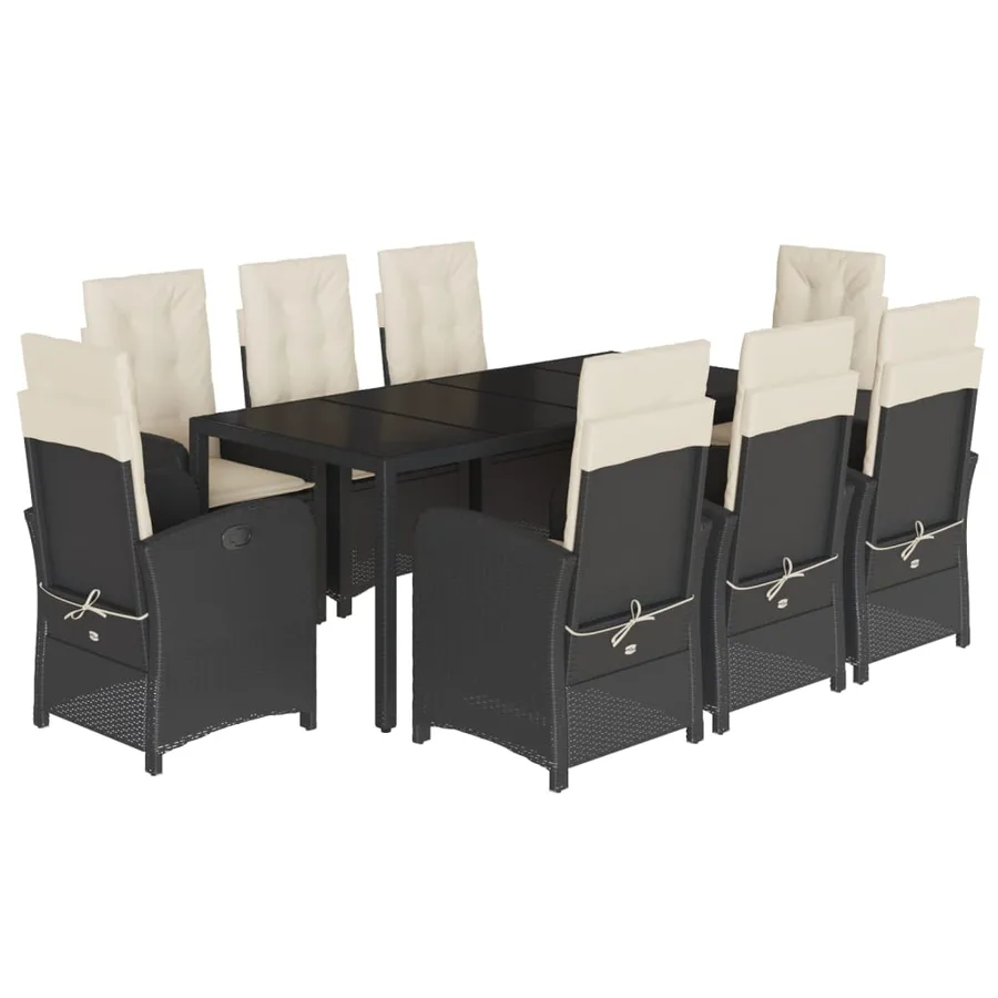 Ensemble à manger de jardin 9pcs coussins noir résine tressée - 2