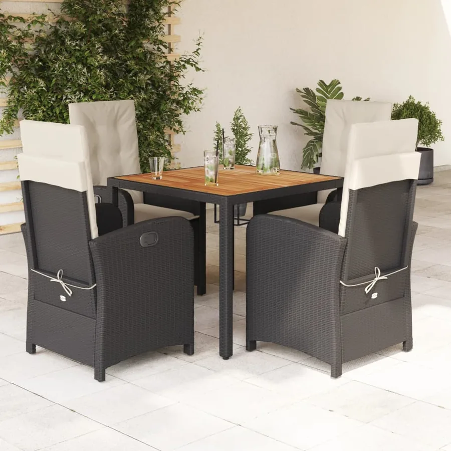 Ensemble à manger de jardin coussins 5pcs Noir Résine tressée
