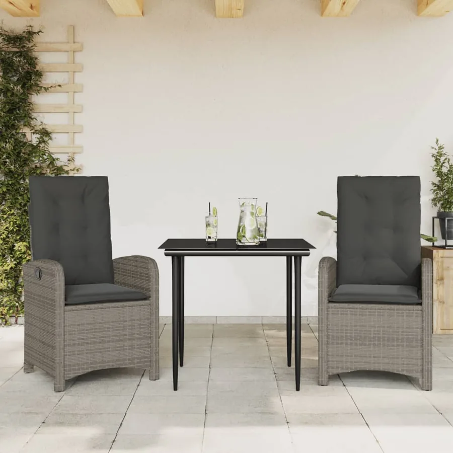 Ensemble à manger de jardin 3 pcs coussins gris résine tressée