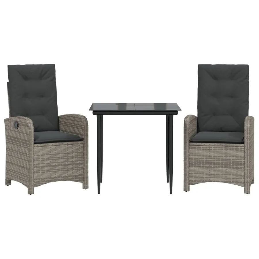 Ensemble à manger de jardin 3 pcs coussins gris résine tressée - 2