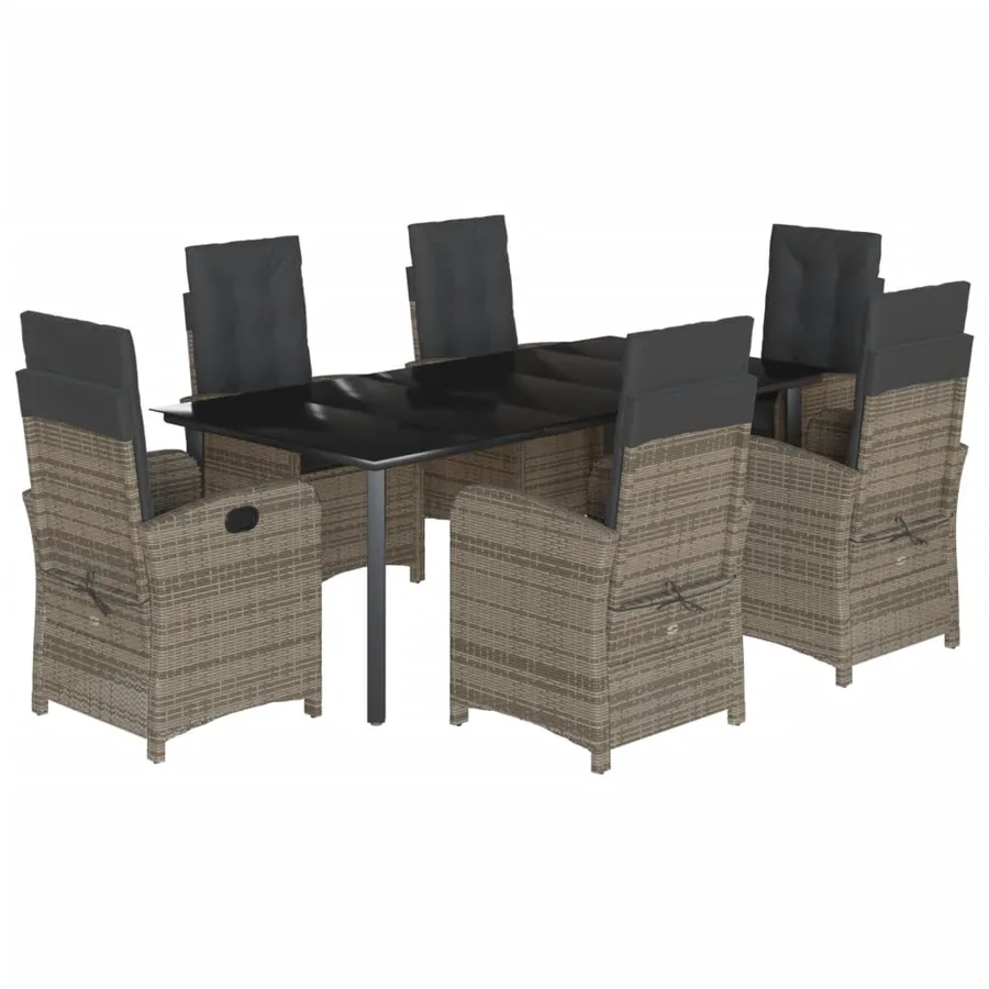 Ensemble à manger de jardin et coussins 7 pcs gris rotin - 2