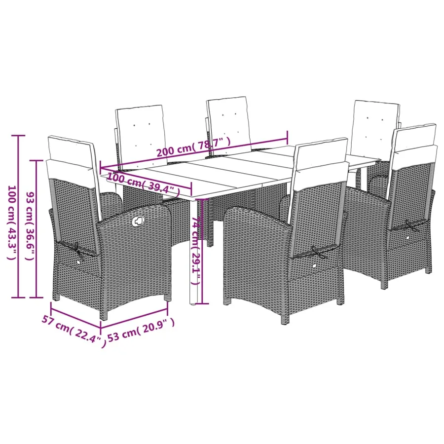 Ensemble à manger de jardin et coussins 7 pcs gris rotin - 9
