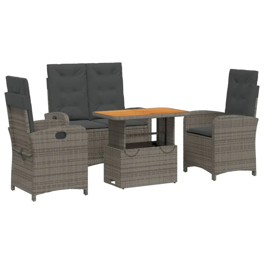 Ensemble à manger jardin 4pcs et coussins Gris Résine tressée - 2