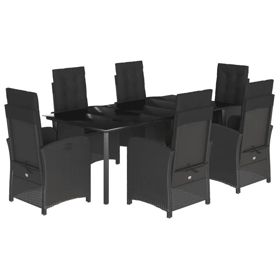 Ensemble à manger de jardin coussins 7pcs Noir Résine tressée - 2