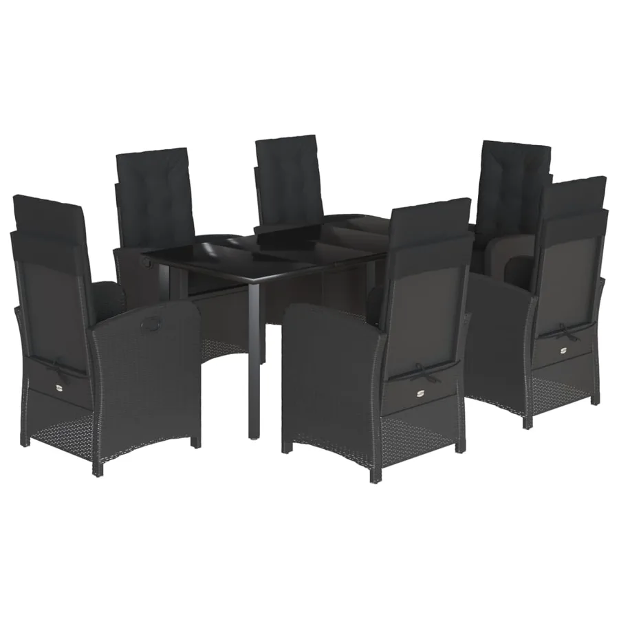 Ensemble à manger de jardin coussins 7pcs Noir Résine tressée - 2