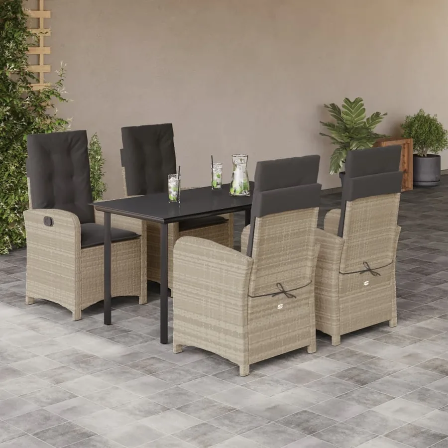 Ensemble à manger de jardin et coussins 5 pcs gris clair rotin