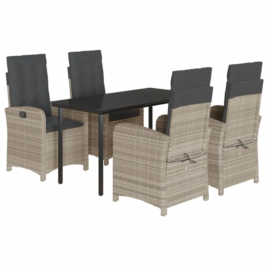 Ensemble à manger de jardin et coussins 5 pcs gris clair rotin - 2