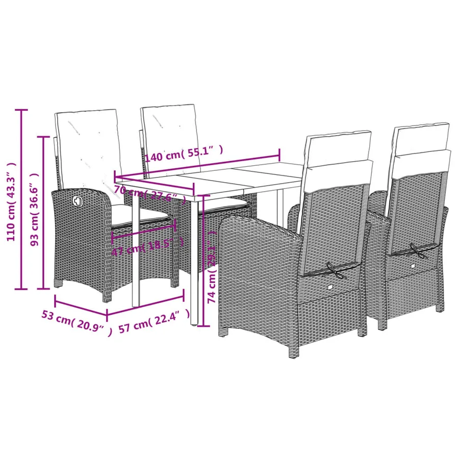 Ensemble à manger de jardin et coussins 5 pcs gris clair rotin - 9