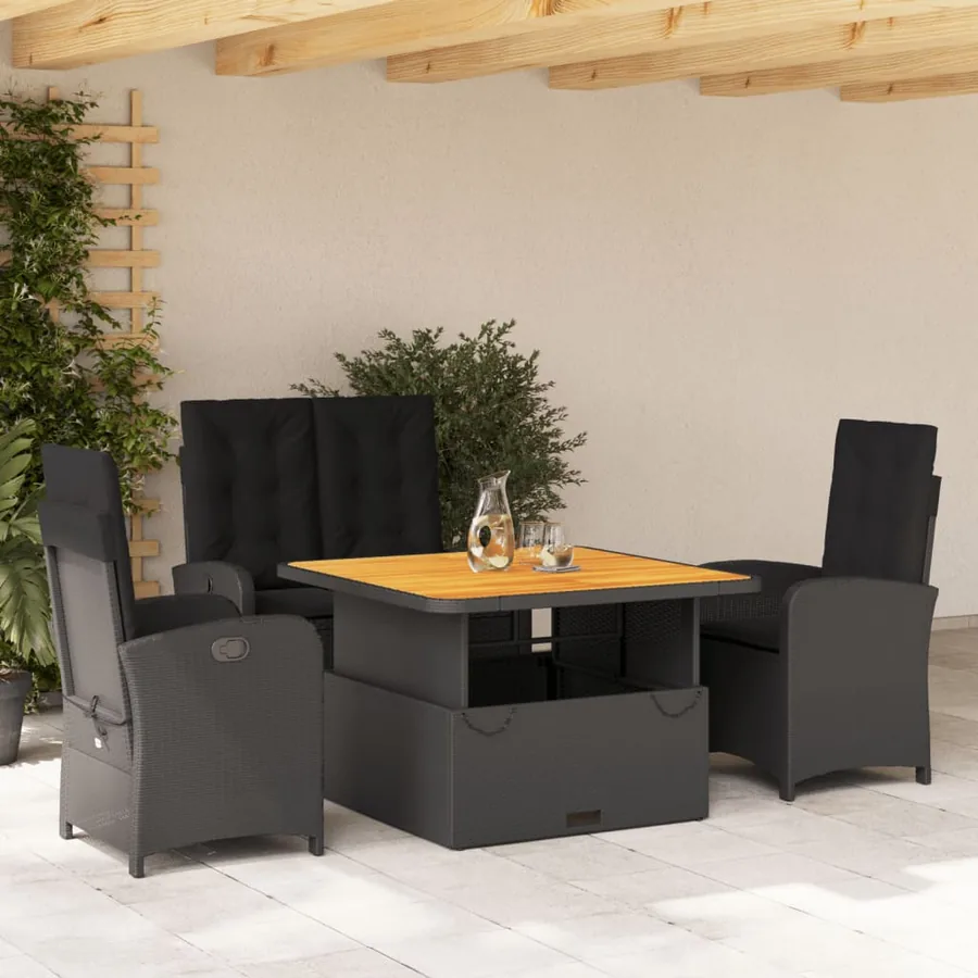 Ensemble à manger de jardin 4 pcs avec coussins noir