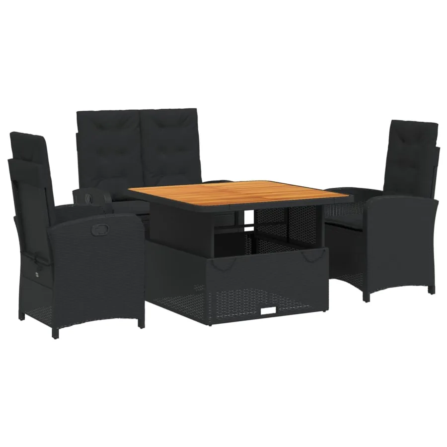 Ensemble à manger de jardin 4 pcs avec coussins noir - 2