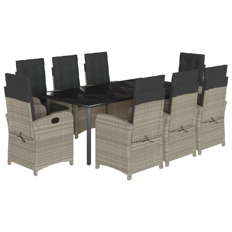 Ensemble à manger de jardin et coussins 9 pcs gris clair rotin - 2