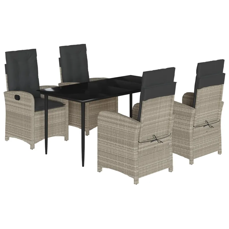 Ensemble à manger de jardin et coussins 5 pcs gris clair rotin - 2