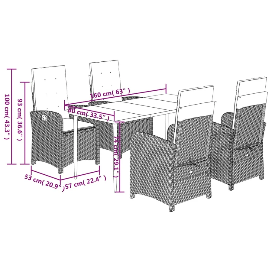 Ensemble à manger de jardin et coussins 5 pcs gris clair rotin - 9