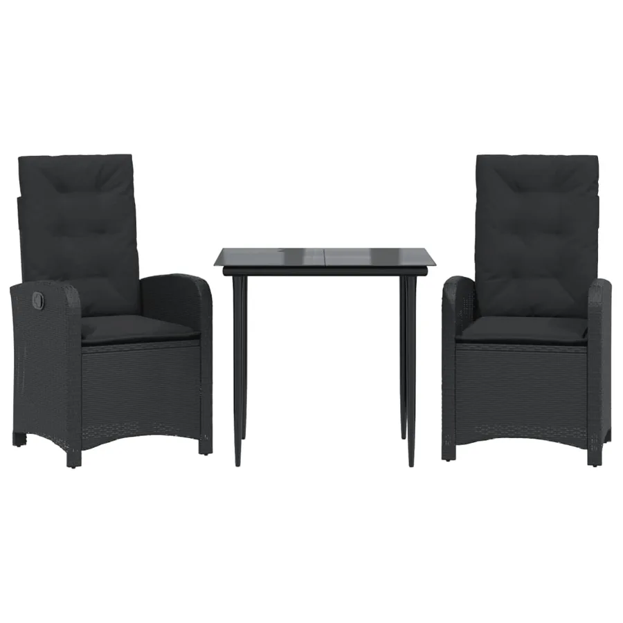 Ensemble à manger de jardin avec coussins 3 pcs Noir - 2
