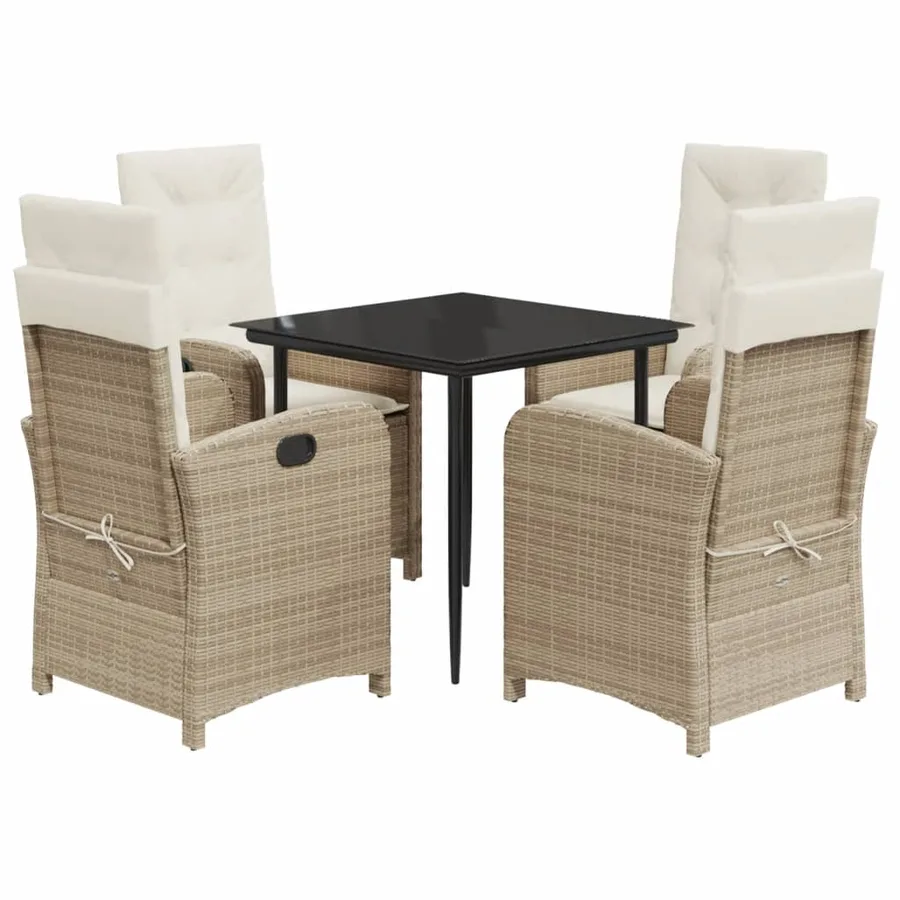 Ensemble à manger de jardin avec coussins 5pcs Beige poly rotin - 2