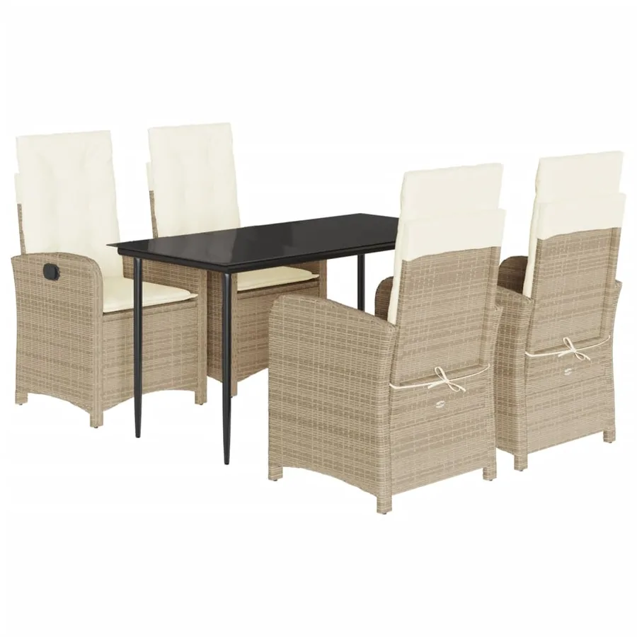 Ensemble à manger de jardin avec coussins 5pcs Beige poly rotin - 2