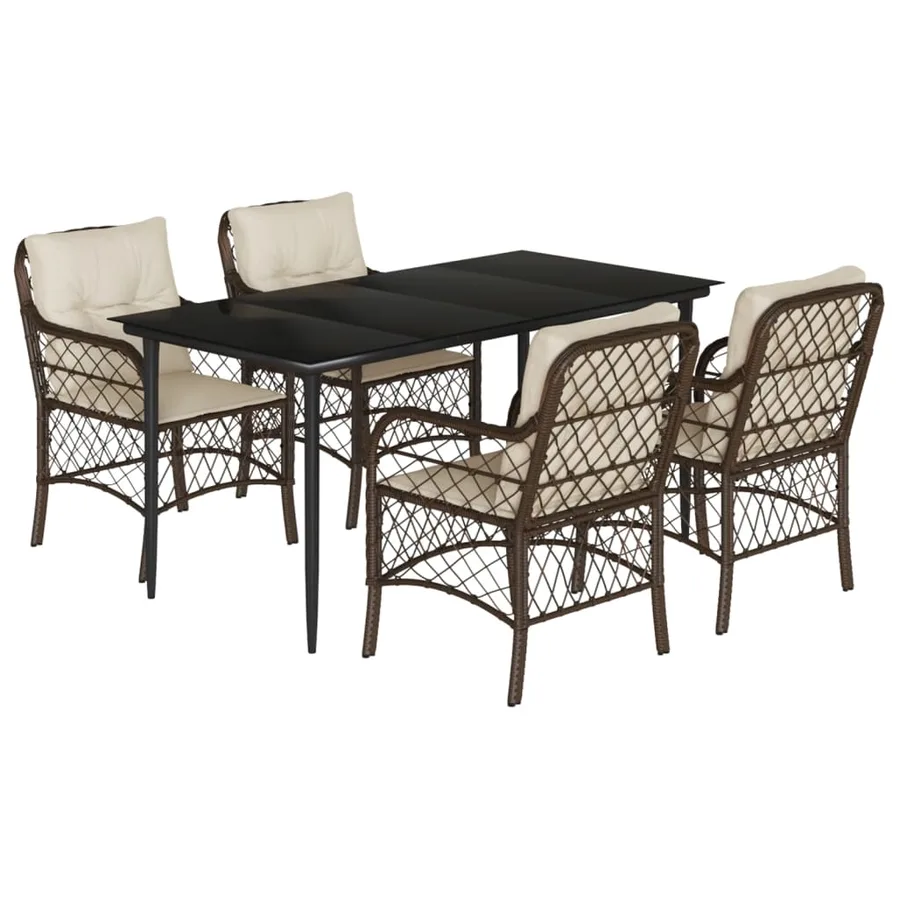 Ensemble à manger de jardin 5 pcs et coussins marron poly rotin - 2
