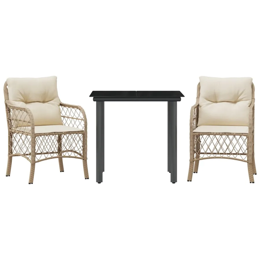 Ensemble de bistro 3 pcs avec coussins beige résine tressée - 2