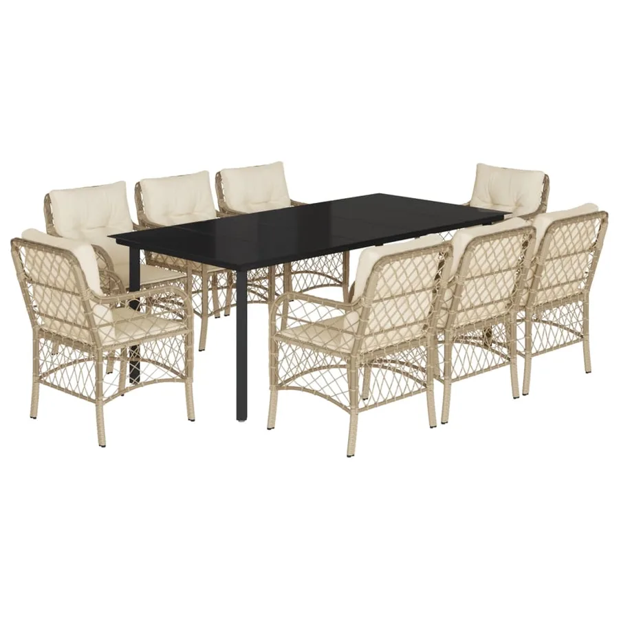 Ensemble à manger de jardin et coussins 9 pcs beige Poly rotin - 2