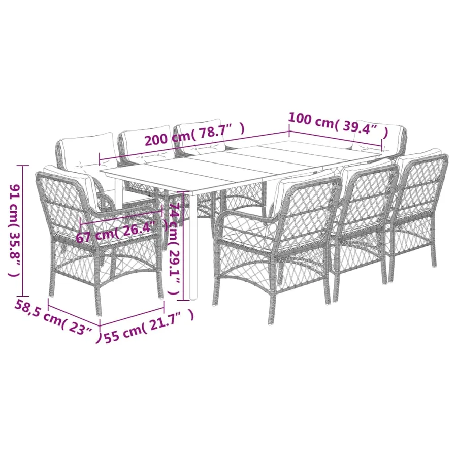 Ensemble à manger de jardin et coussins 9 pcs beige Poly rotin - 7