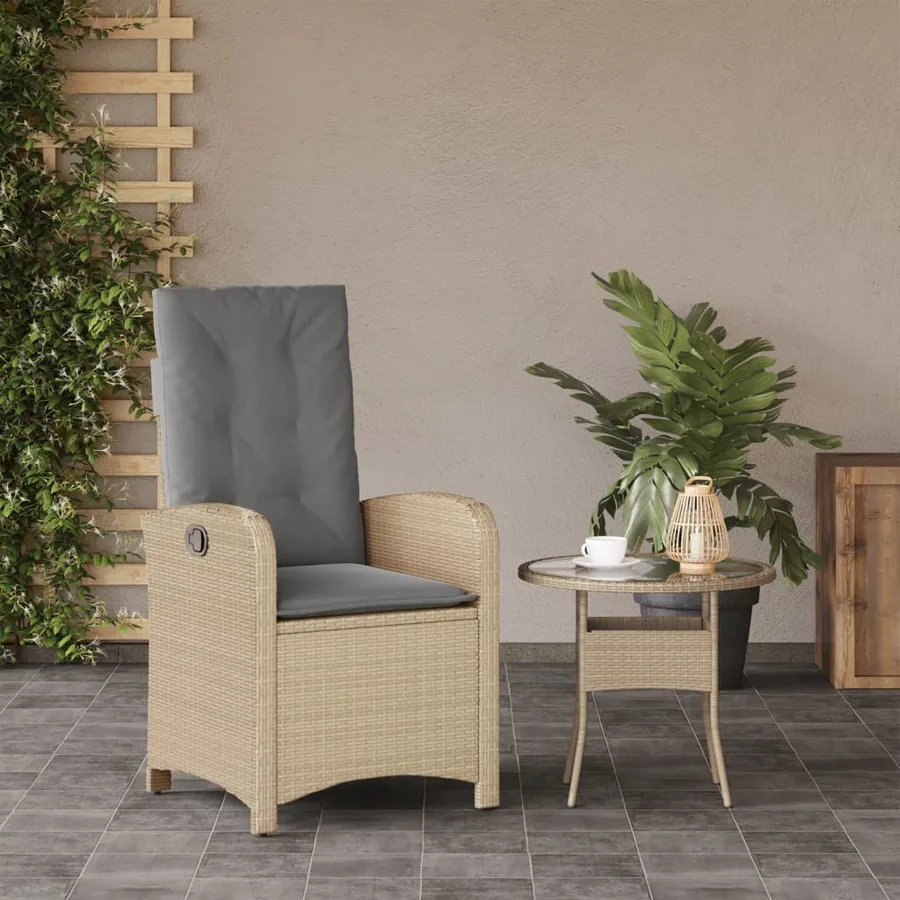 Chaise inclinable de jardin coussins mélange beige poly rotin - 3