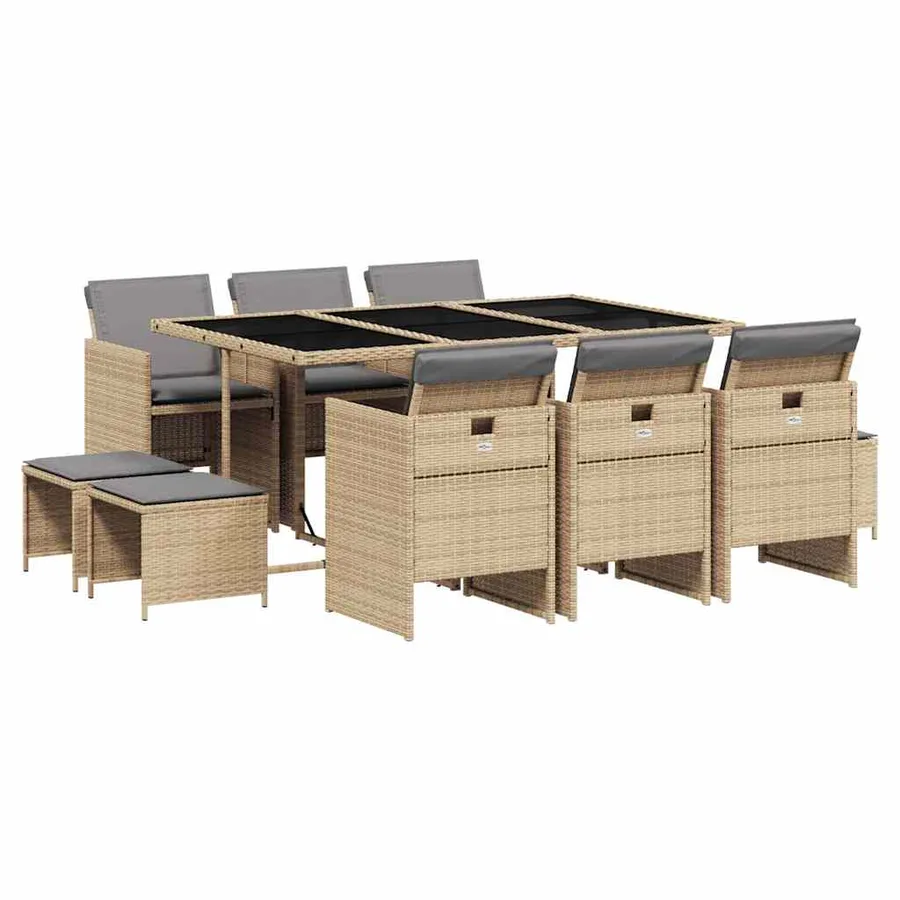 Ensemble à manger de jardin et coussins 11 pcs mélange beige - 2