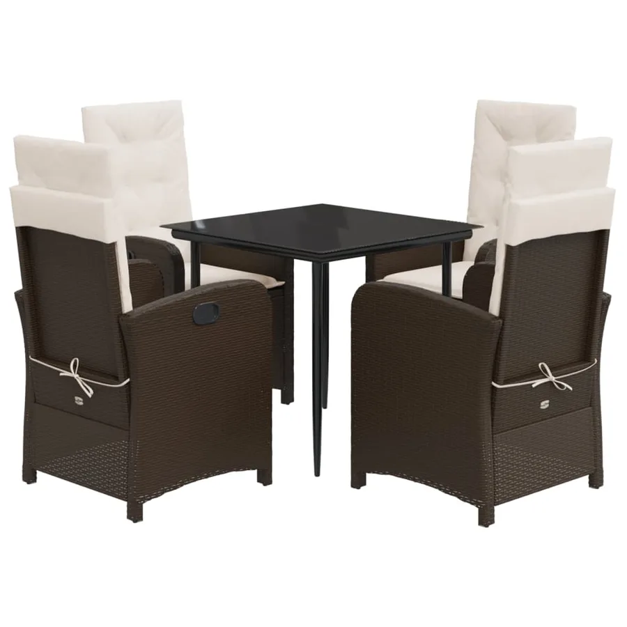 Ensemble à manger de jardin 5 pcs et coussins marron poly rotin - 2