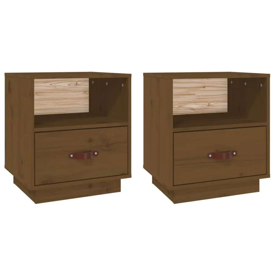 Tables de chevet 2pcs Marron miel 40x34x45cm Bois de pin massif - 2