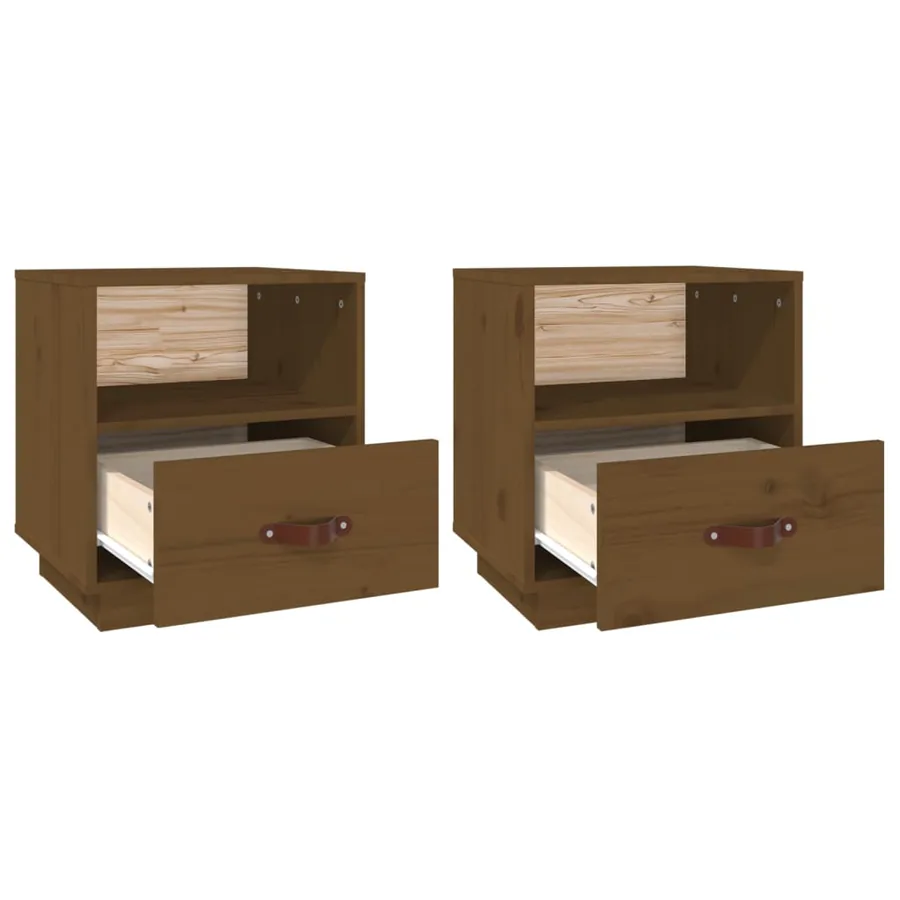 Tables de chevet 2pcs Marron miel 40x34x45cm Bois de pin massif - 6