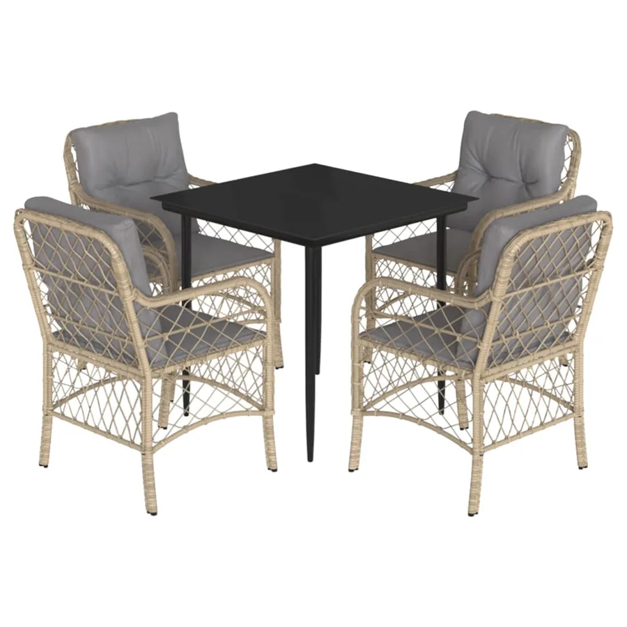 Ensemble à manger de jardin coussins 5 pcs mélange beige rotin - 2