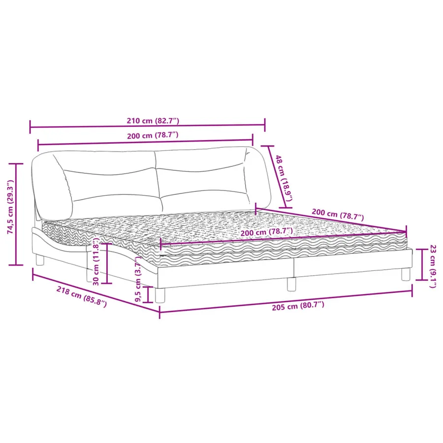 Lit avec matelas Hvar marron foncé 200x200 cm tissu - 11